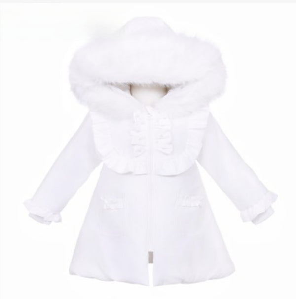 Wee Me Girls White Puffer Coat With Faux Fur Hood MYD411W