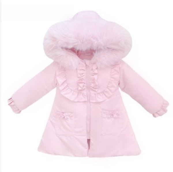 Wee Me Girls Pink Puffer Coat With Faux Fur Hood MYD411P