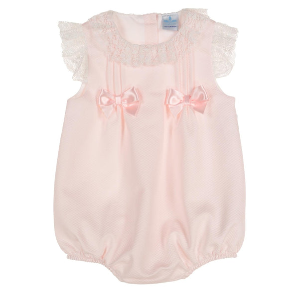 Sardon Pink Waffle Double Bow Romper 25AB-08