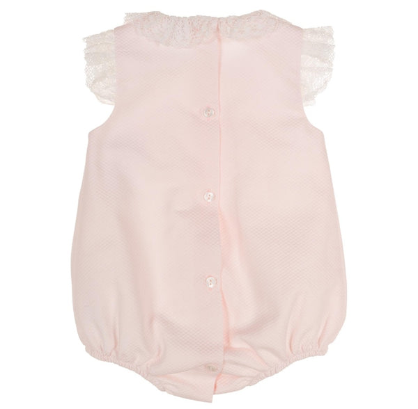Sardon Pink Waffle Double Bow Romper 25AB-08