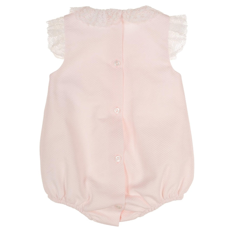 Sardon Pink Waffle Double Bow Romper 25AB-08
