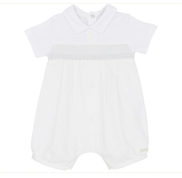 Blues Baby Cadiz White Smocked Romper BB1794W