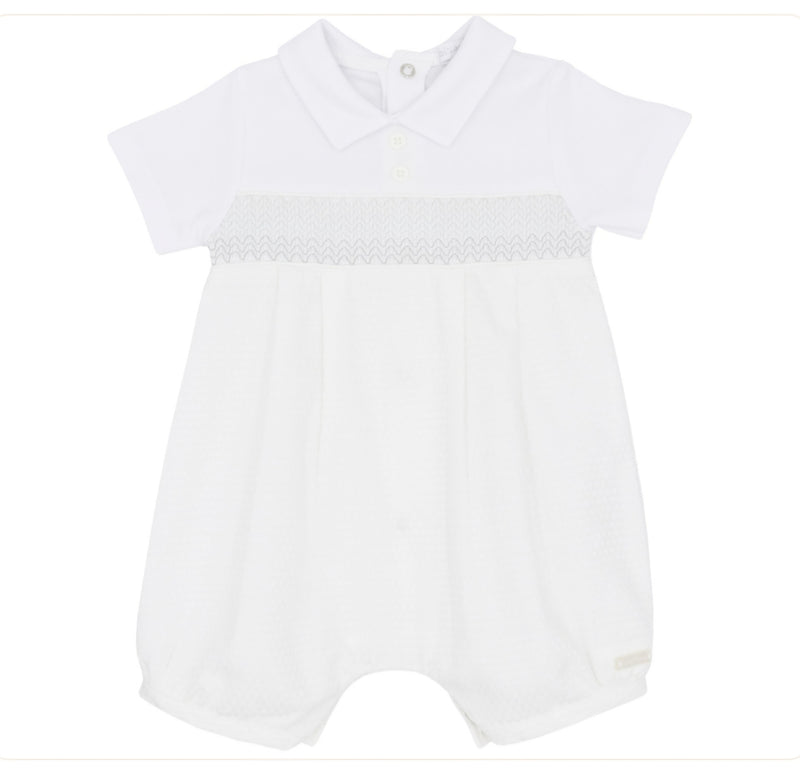 Blues Baby Cadiz White Smocked Romper BB1794W