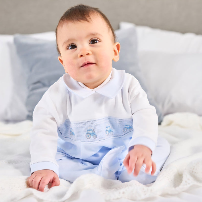 Dandelion Little Tractor Smocked Onesie