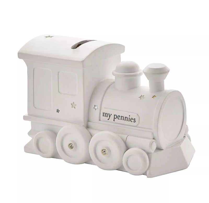 Bambino By Juliana White Resin Train Bank