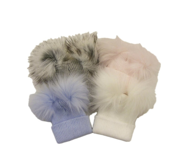 Kinder Boutique Ribbed 1st Size Double Pom-Pom Hat CT91