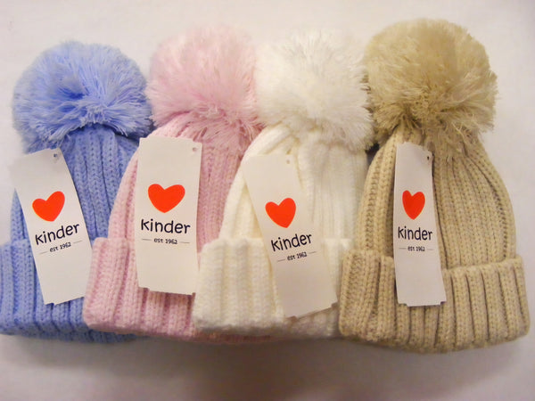 Kinder Ribbed Pom-Pom Beige Hat KH041