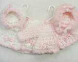 Crocheted Cardigan & Maribu Trimmed Bonnet Set 0-3 Months