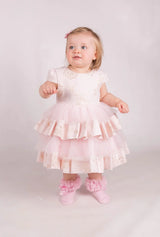 Beau Kid Pink Brocade Tulle Tiered Occasion Dress 55110