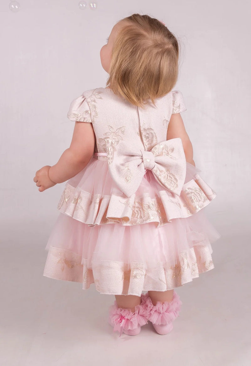 Beau Kid Pink Brocade Tulle Tiered Occasion Dress 55110