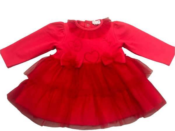 Pastels&Co Diana Red Tulle Overlay Double Bow Dress