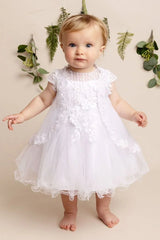 Baby Girls White Tulle & Lace Christening Dress-Bonnie