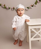 Royal Pintuck 2-Piece Christening Romper & Hat Set