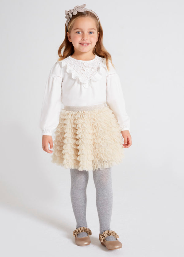 Mayoral Girls Champagne Tulle Ruffle Skirt 4945