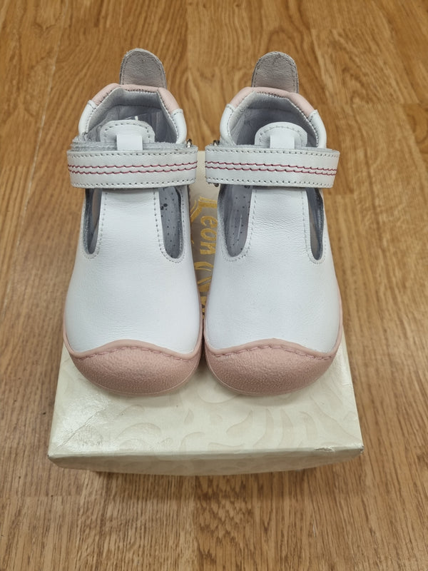 Leon's White & Pink Velcro Strap Leather Shoes 50005