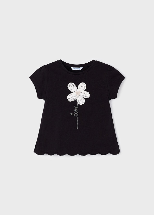 Mayoral Girls Black Daisy T-Shirt 3060