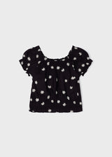 Mayoral Girls Black Daisy Embroidered Top 3139