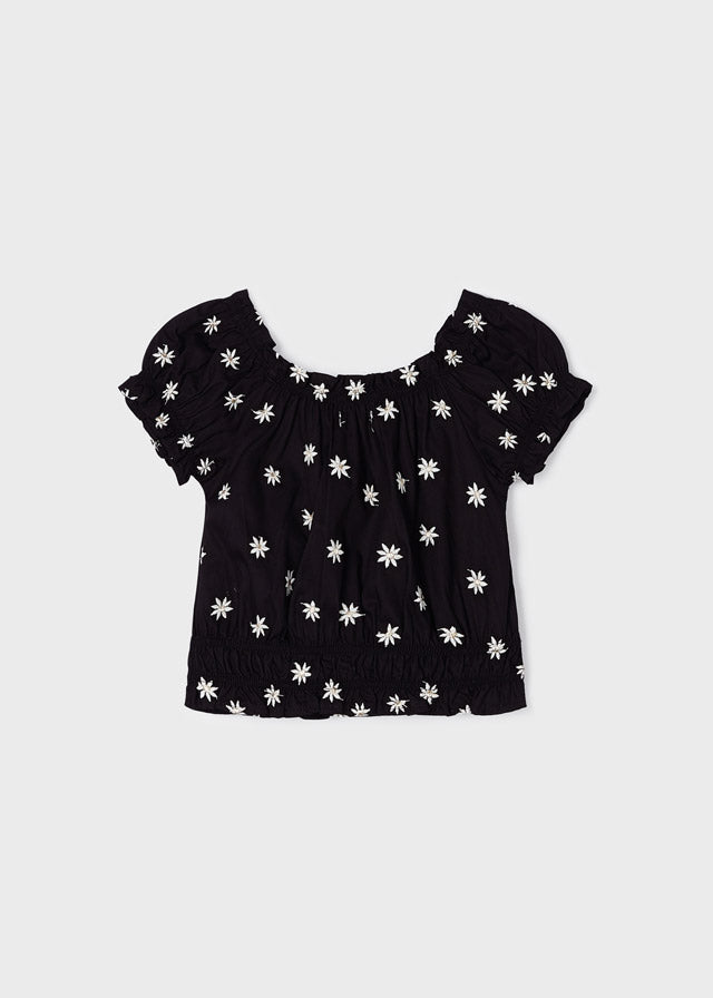 Mayoral Girls Black Daisy Embroidered Crop Top 3139