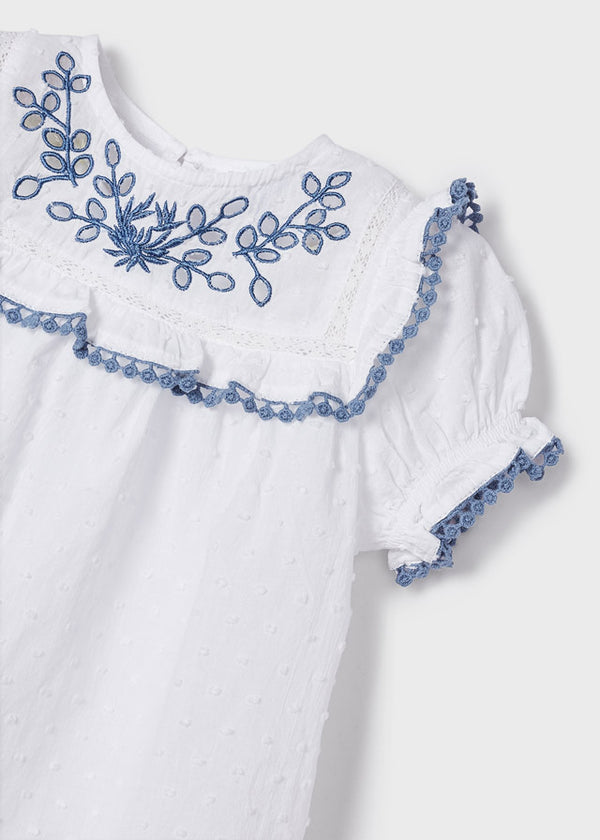 Mayoral Girls Embroidered Collar Blouse 3142