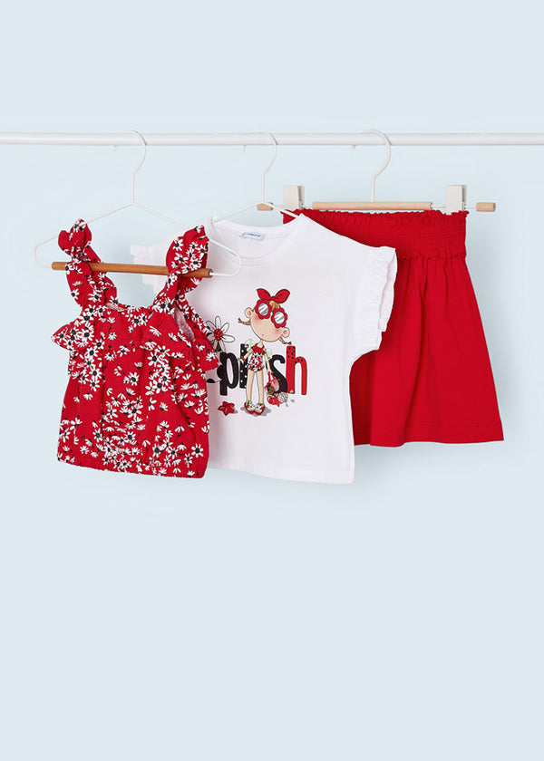 Mayoral Girls Red 3 Piece Skirt Set 3951