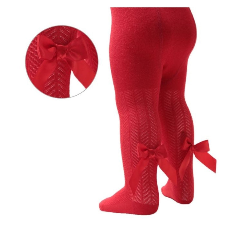 Soft Touch Red Chevron Bow Tights