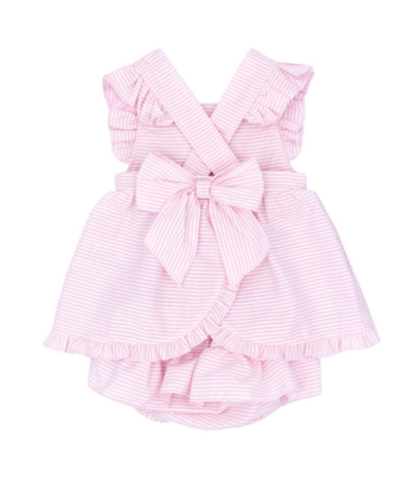 Blues Baby Pink Bow Stripe Dress & Pant Set BB0690