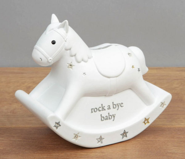 Bambino By Juliana White Resin Rocking Horse Bank