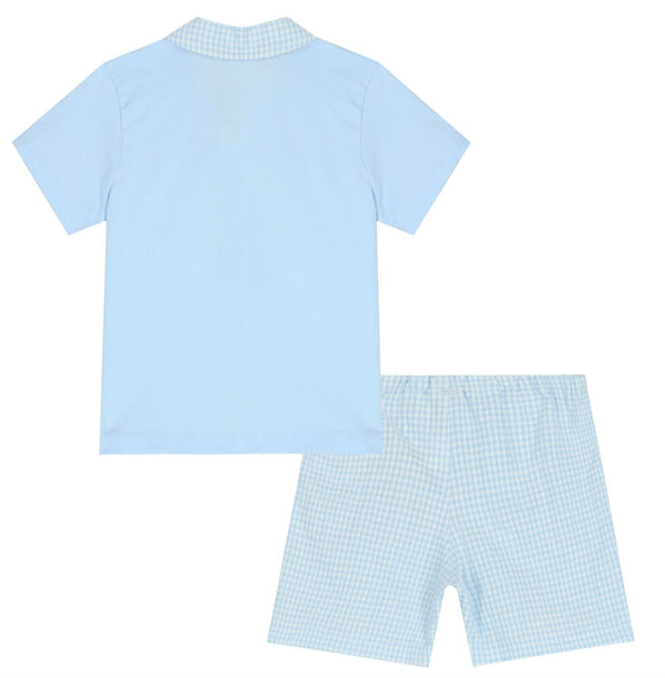 Tutto Sky Blue Gingham Polo & Shorts Set 5682S23